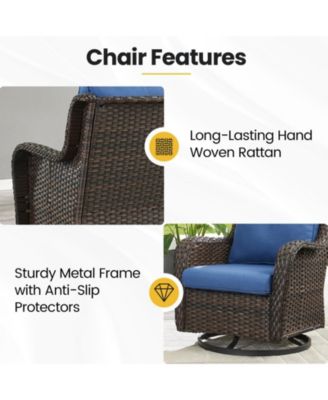 LunaCurve Wicker 3-Piece Outdoor Swivel Glider Set Outdoor Conversation Set with 5 in. Thick Cushions