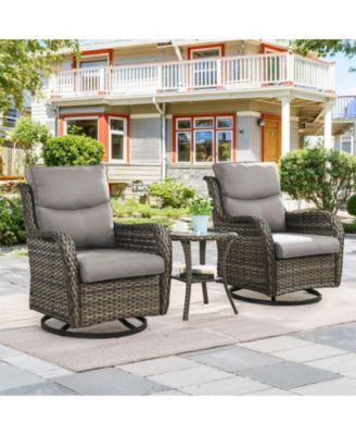 LunaCurve Wicker 3-Piece Outdoor Swivel Glider Set Outdoor Conversation Set with 5 in. Thick Cushions