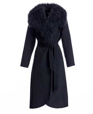 Women's Fur-Trimmed Wrap Coat