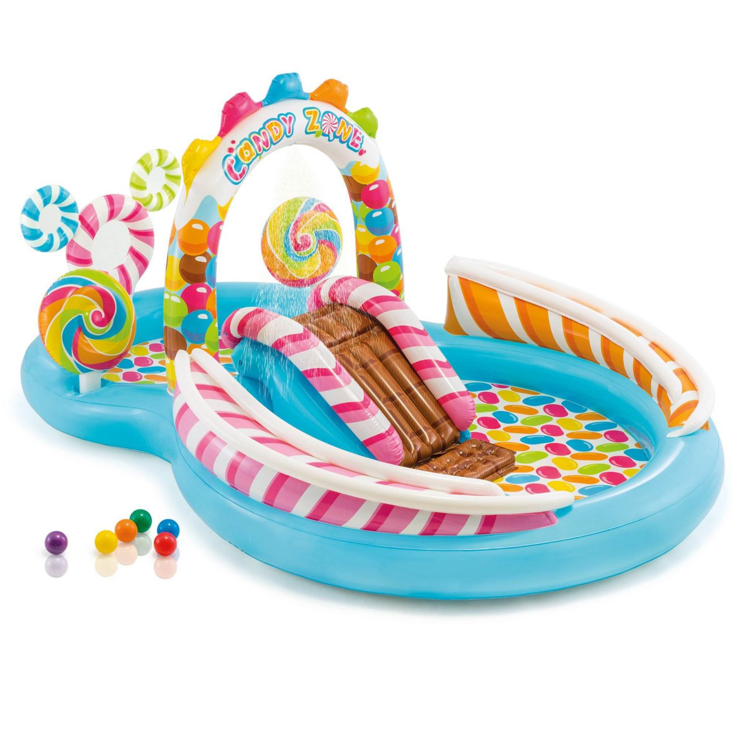 Детская игрушка Intex 9ft x 6ft x 51in Kids Inflatable Candy Zone Play Center Pool w/ Waterslide, цвет: Разноцветный — фото 7