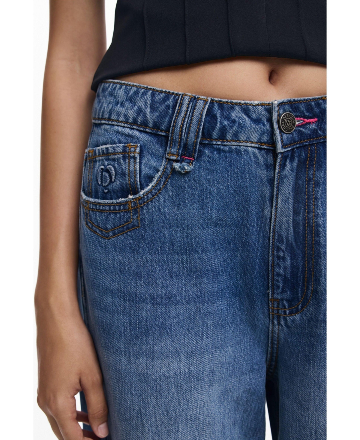 Desigual Hight Waist Barrel Legs Jeans In Blue