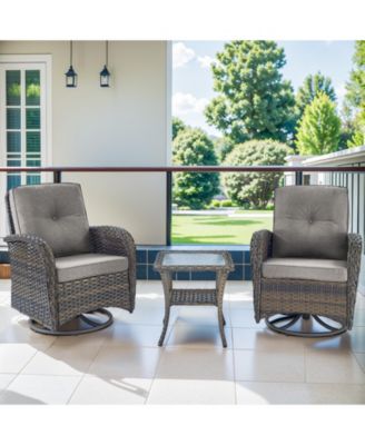 SleekArm Brown 3-Pieces Wicker Patio Conversation Set with Blue Cushions
