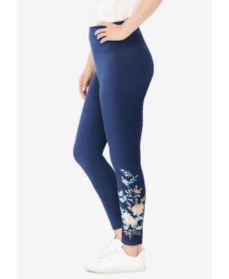 Women's Within Tall Stretch-Cotton Knit Pull-On Embroidered Leggings