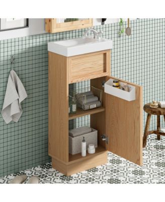 15.75" Bathroom Vanity with Reversible Resin Sink, Adjustable Shelf, Push-to-Open Door and Reversible Cabinet