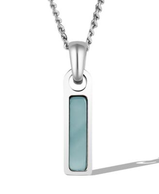 Vincero Mens Birthstone Tag Necklace Silver Stainless Steel Pendant - Aquamarine - March 76$