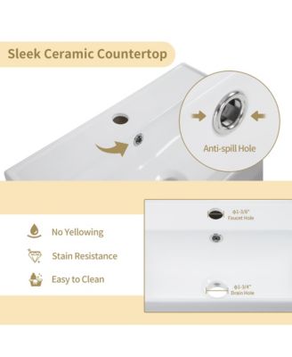 Open Shelving Bathroom Vanity with Ceramic Sink and Soft-Closing Door