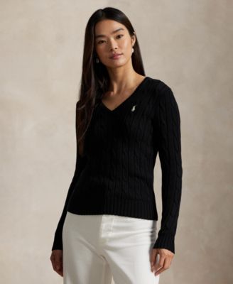 Women's Cable-Knit Cotton V-Neck Sweater
