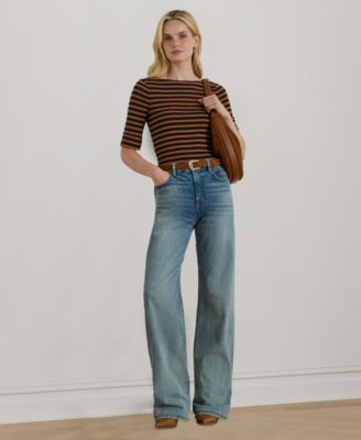 Women's Striped Stretch Cotton Boatneck Tee