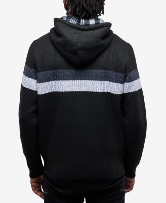 Men's Hooded Fleece Lined Full Zip Sweater With Stripes