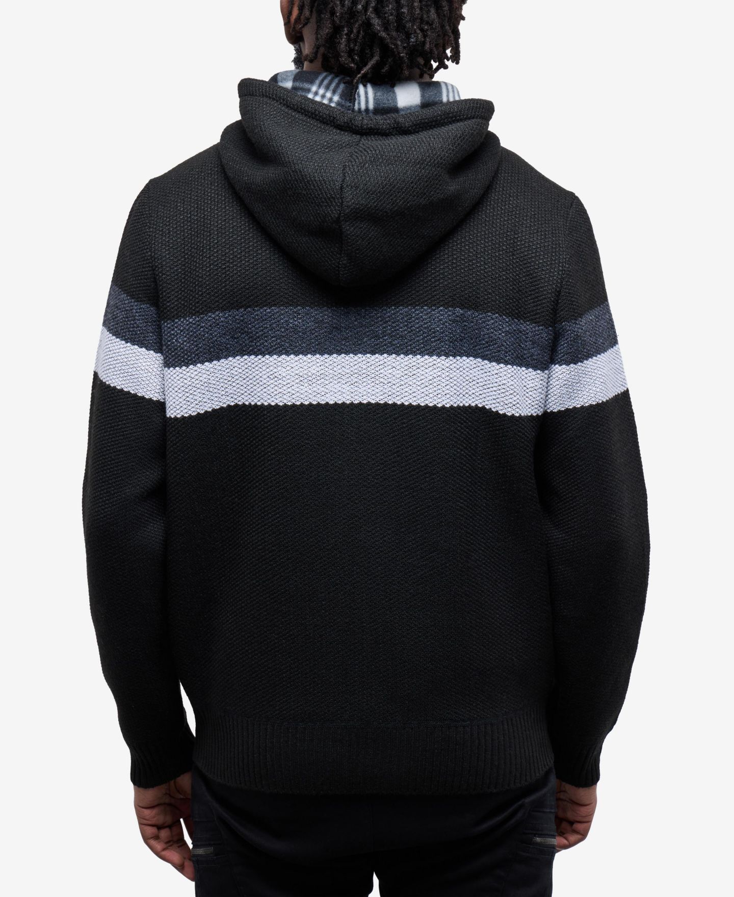 Мужской свитер CULTURA Hooded Fleece Lined Full Zip Sweater With Stripes, цвет: Чёрный / Угольный — фото 2