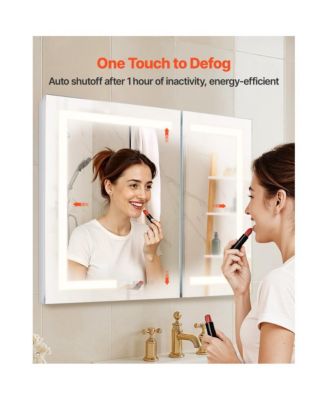 HD Tempered Glass Mirror Medicine Cabinet Lighted, Recessed Wall Mount