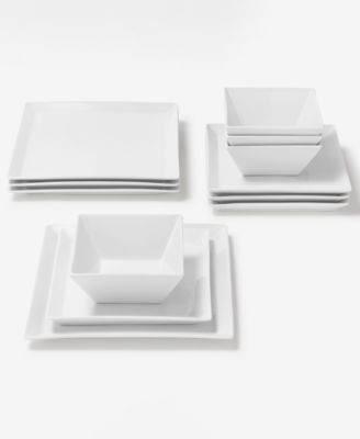 Whiteware Square 12-Pc. Dinnerware Set, Service For 4