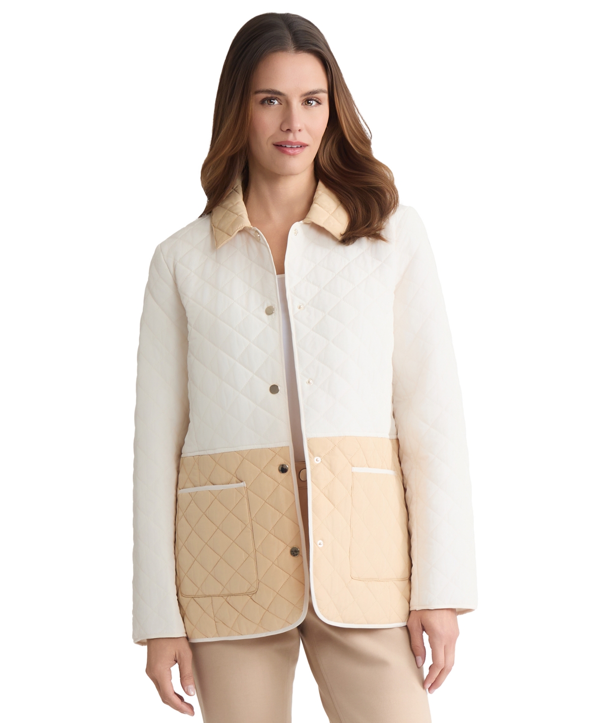 Jones New York Colorblock Quilted Barn Jacket In Neutral