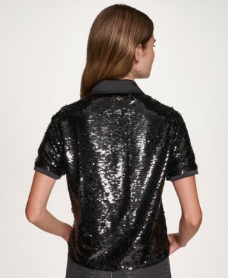 Women's Sequin Detail Collared Top