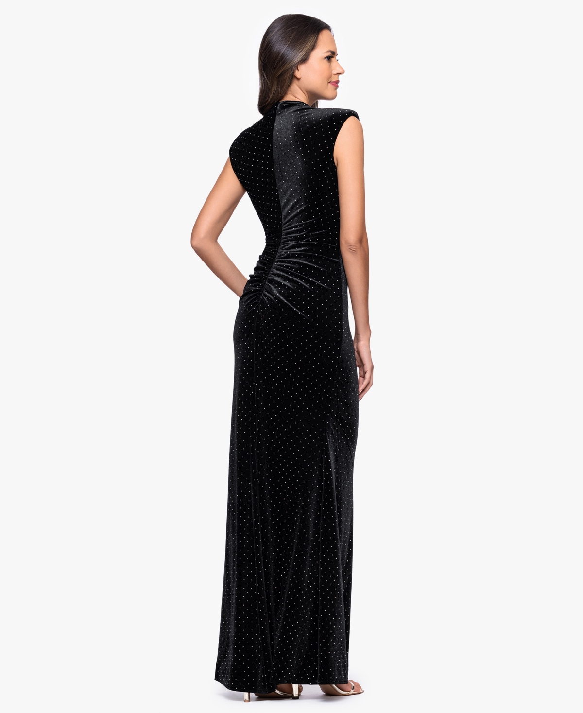 Betsy & Adam Women's Long Studded Velvet Gown In Black
