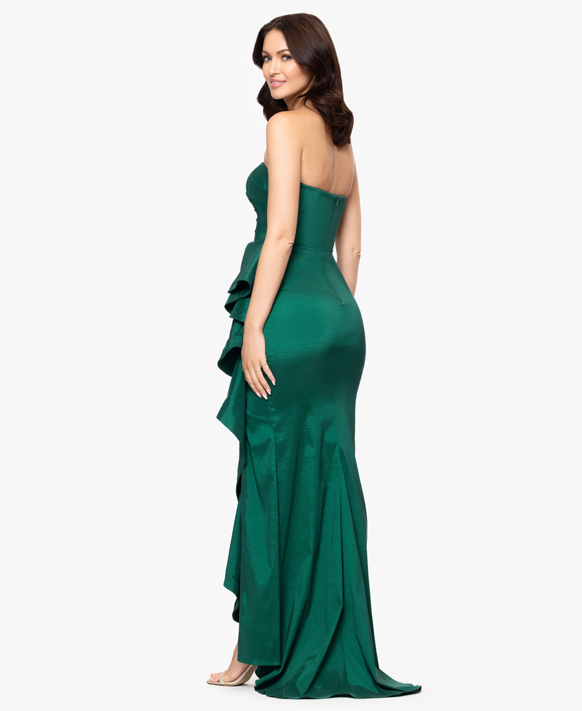 Betsy & Adam Women's Long Stretch Strapless Gown In Green