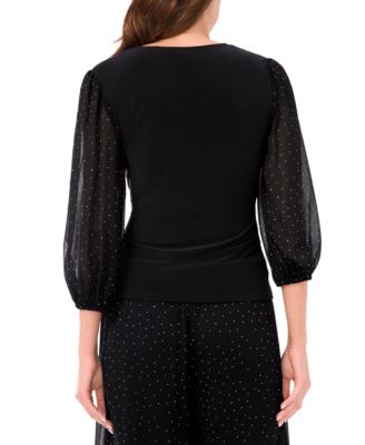 Women's V-Neck Puff Sleeve Wrap Top