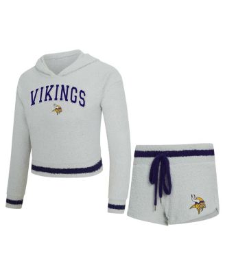Concepts Sport - Women's Gray Minnesota Vikings Whitley Long Sleeve Hoodie Top Shorts Set
