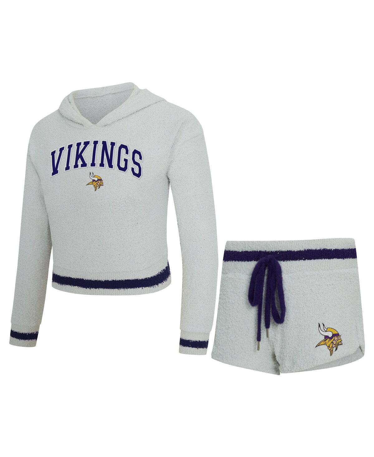 Concepts Sport Women's Gray Minnesota Vikings Whitley Long Sleeve Hoodie Top Shorts Set In Gray