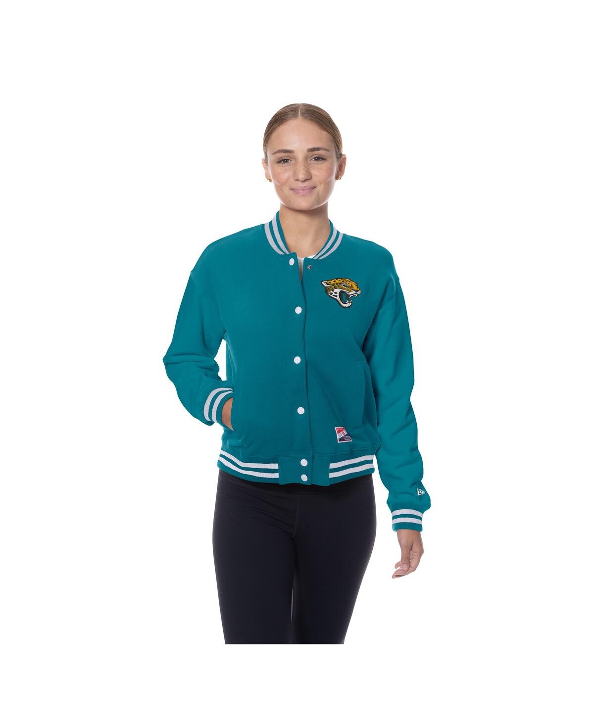 New Era Women's Teal Jacksonville Jaguars Throwback Fleece Full-snap Jacket In Blue