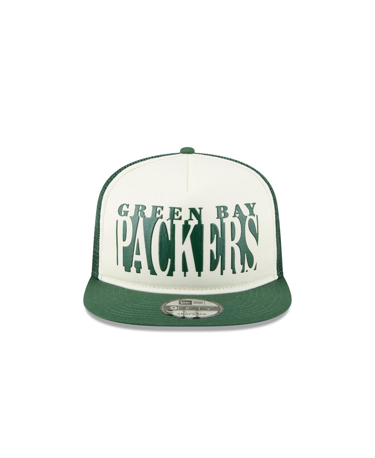 New Era Men's Cream/green Green Bay Packers Cutout A-frame 9fifty Snapback Hat In Green