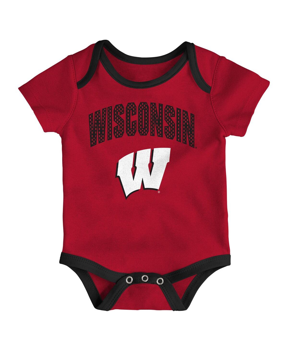 Outerstuff Baby Boys And Girls 3-pack Wisconsin Badgers All Day Play Bodysuit Set In Multi