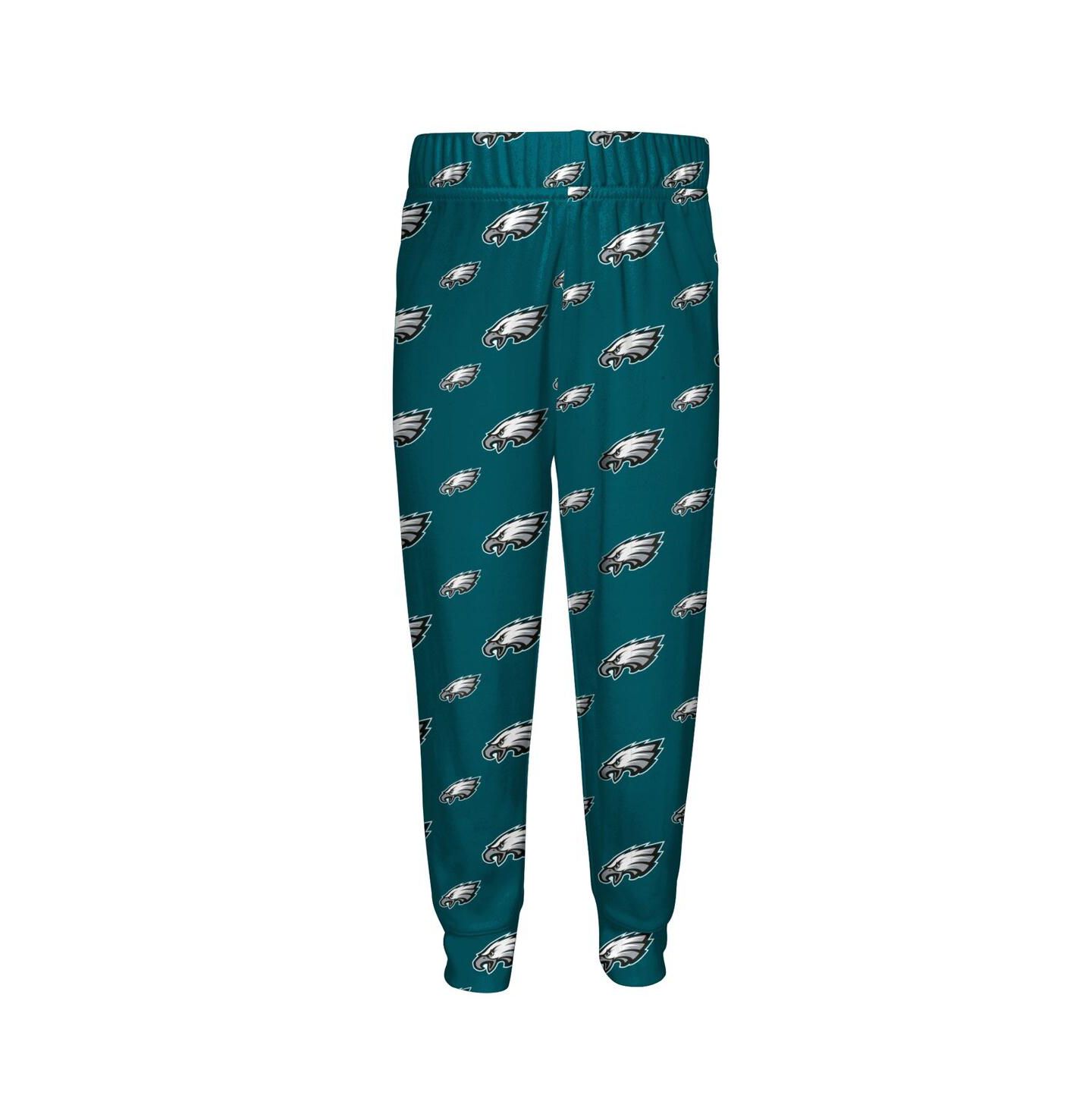 Детские пижамы Outerstuff Big Boys and Girls 2-Piece Midnight Green Philadelphia Eagles All-Over-Print Long Sleeve T-Shirt and Pants Sleep Set — фото 2