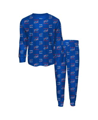 Outerstuff - Big Boys and Girls Royal Buffalo Bills All-Over-Print Long Sleeve T-Shirt and Pants Sleep Set