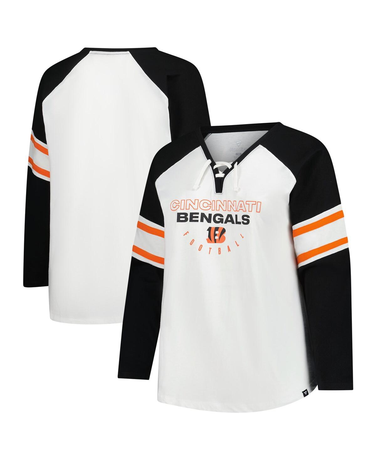 Fanatics Women's White Cincinnati Bengals Plus Size Redzone Lace Up Long Sleeve T-shirt In White