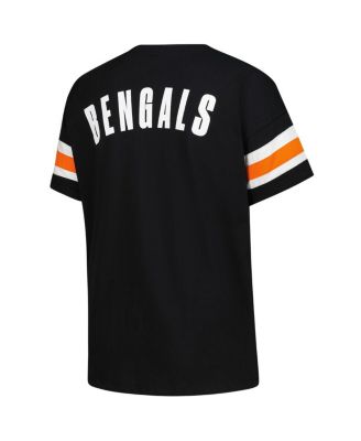Women's Black Cincinnati Bengals Plus Size Redzone Notch Neck T-Shirt