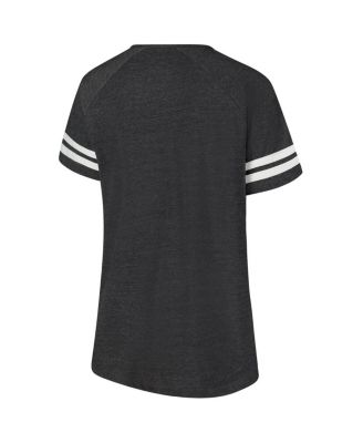 Women's Charcoal Cleveland Browns Plus Size Logo Striped Raglan Notch Neck T-Shirt