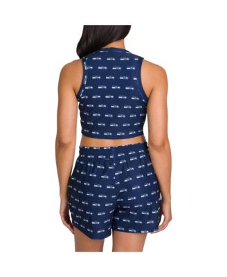 Women's Seattle Seahawks Gauge Allover Print Cropped Tank Top Shorts Sleep Set