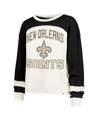 Women's Cream New Orleans Saints Double Header Curve Raglan Long Sleeve Crop Top