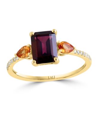 Multi-Gemstone & Diamond (1/20 ct. t.w.) Ring in 14k Yellow Gold