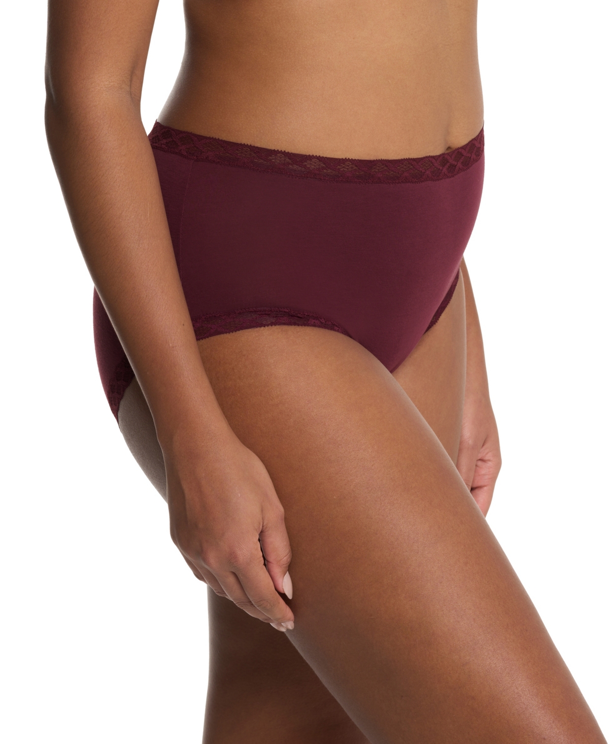 Natori Bliss Lace-trim High Rise Cotton Brief 755058 In Brown