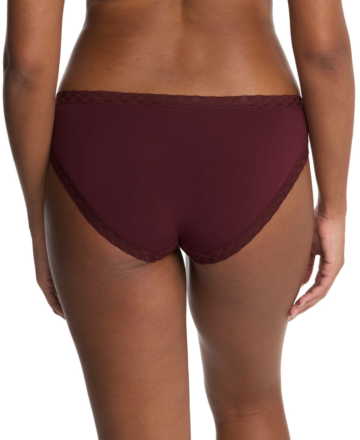 Natori Bliss Lace-trim Cotton Brief Underwear 156058 In Burgundy