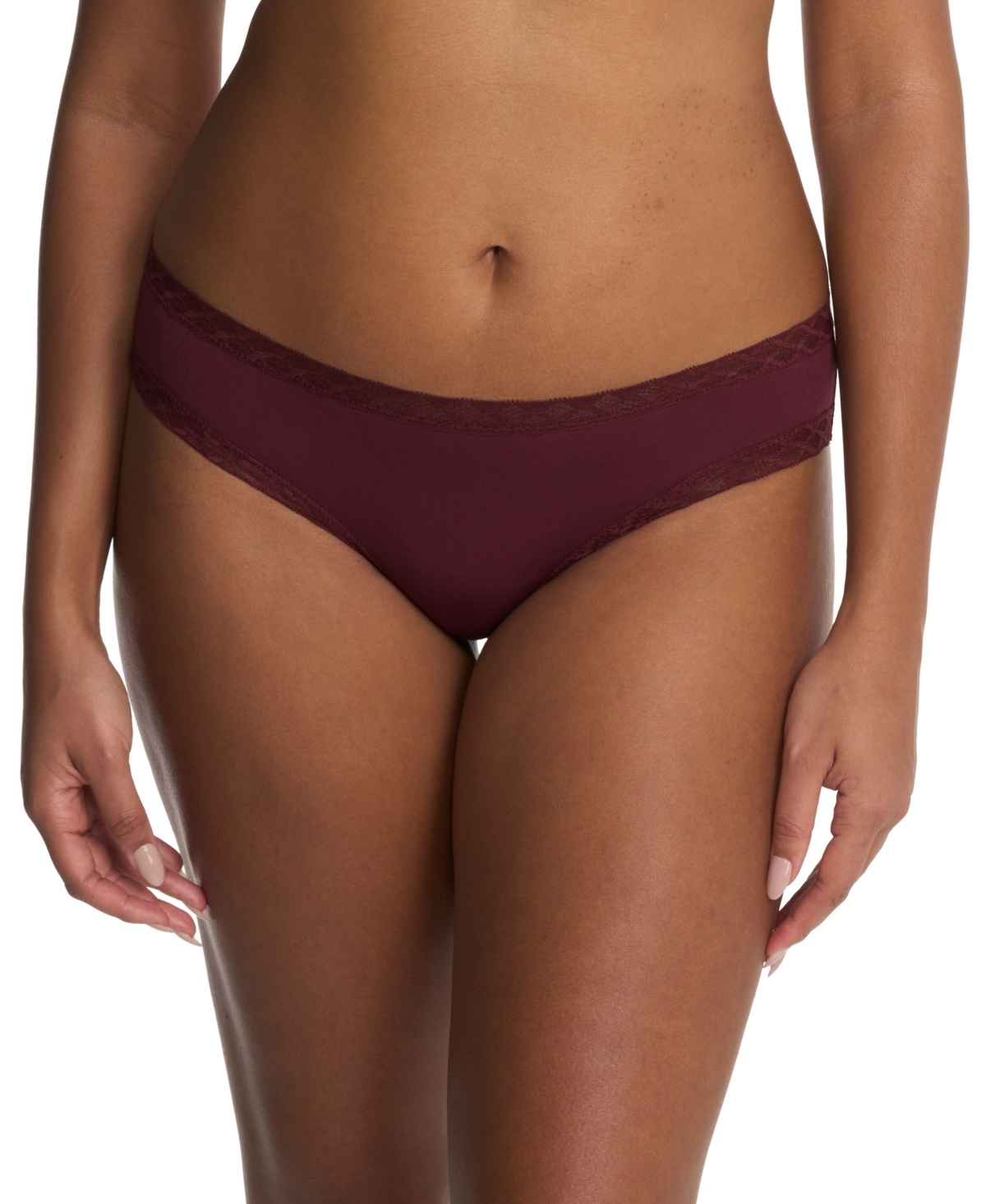 Natori Bliss Lace-trim Cotton Brief Underwear 156058 In Burgundy