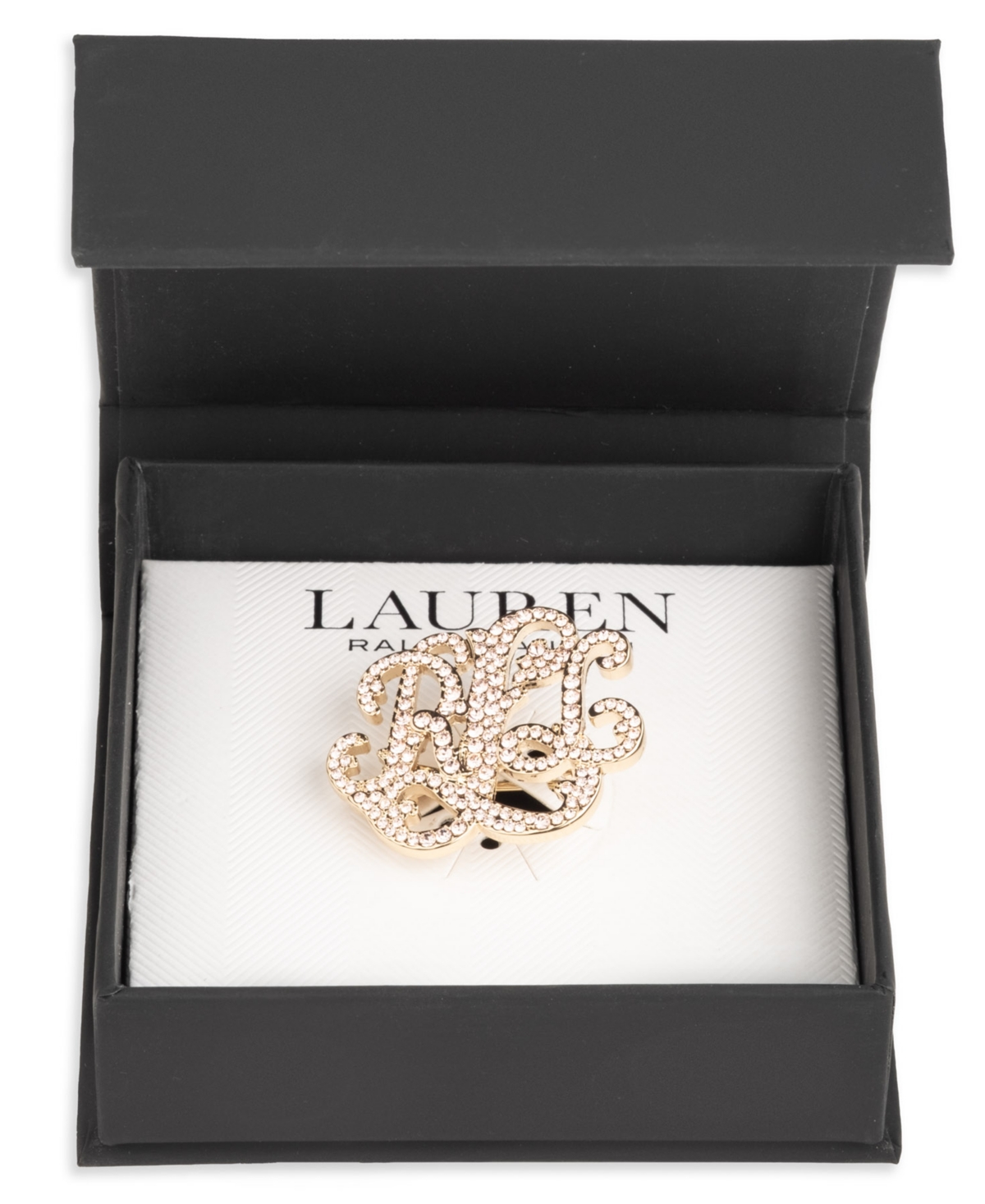 Ralph Lauren Crystal Stone Script Pin In Gold
