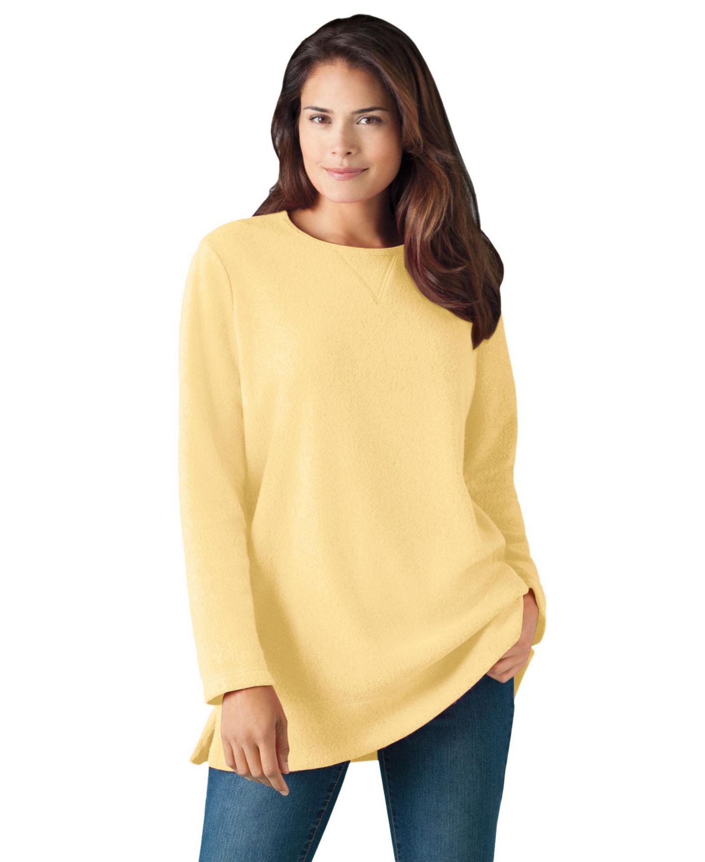 Женский свитшот Woman Within Within Crewneck Ultra Soft Sherpa, цвет: Banana — фото 1