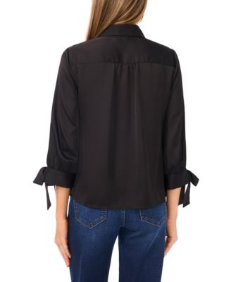 Women's 3/4-Sleeve Tie Cuffs Button-Down Blouse