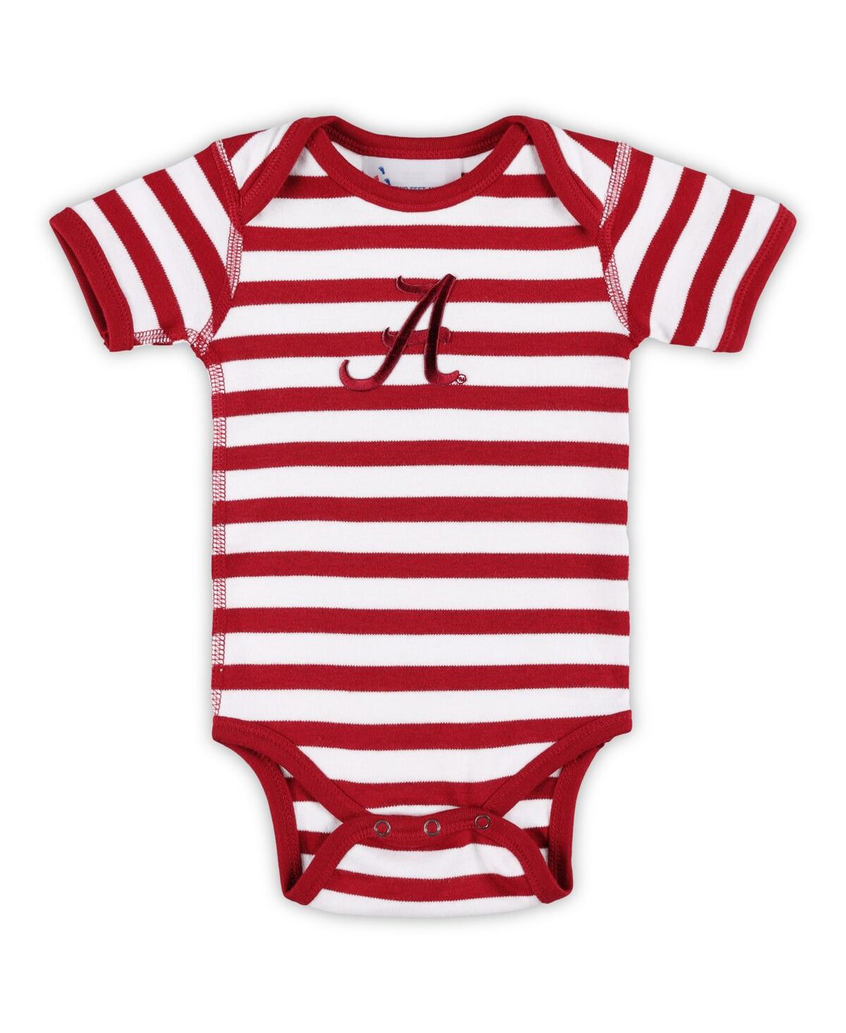Two Feet Ahead Baby Boys And Girls Crimson Alabama Crimson Tide Stripe Shoulder Bodysuit In Red