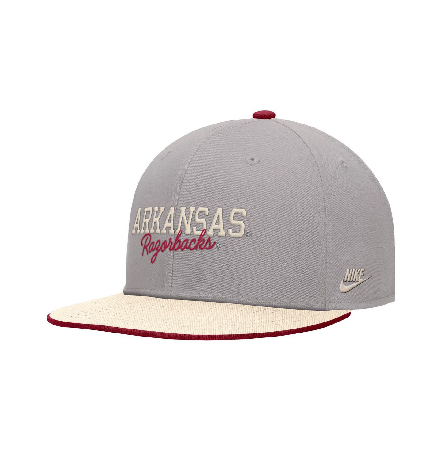 Мужская кепка Nike Pewter Arkansas Razorbacks Vintage Script Pro Dri-FIT Snapback Hat — фото 1