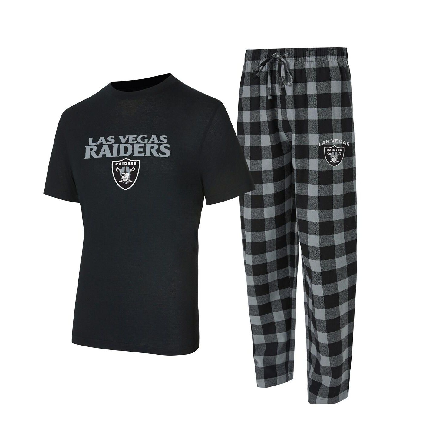 Мужской комплект Concepts Sport Las Vegas Raiders Avondale: футболка и брюки, Black/Silver — фото 1