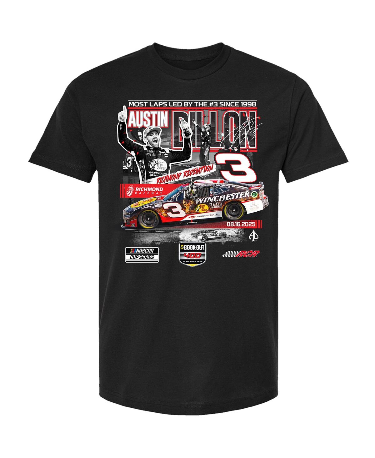 Checkered Flag Sports Men's Black Austin Dillon 2025 Cook Out 400 Race Winner T-shirt In Black