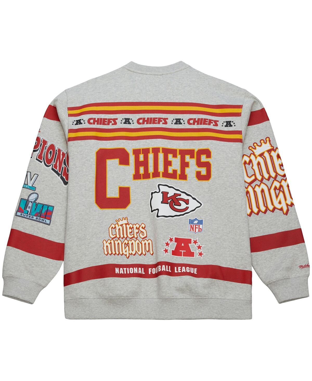Mitchell & Ness Men's Heather Gray Kansas City Chiefs All Over Print Vintage Fleece Crewneck Sweatshirt In Multi