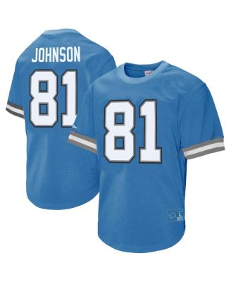 Mitchell & Ness - Men's Calvin Johnson 81 Blue Detroit Lions Retired Player Name Number Mesh T-shirt