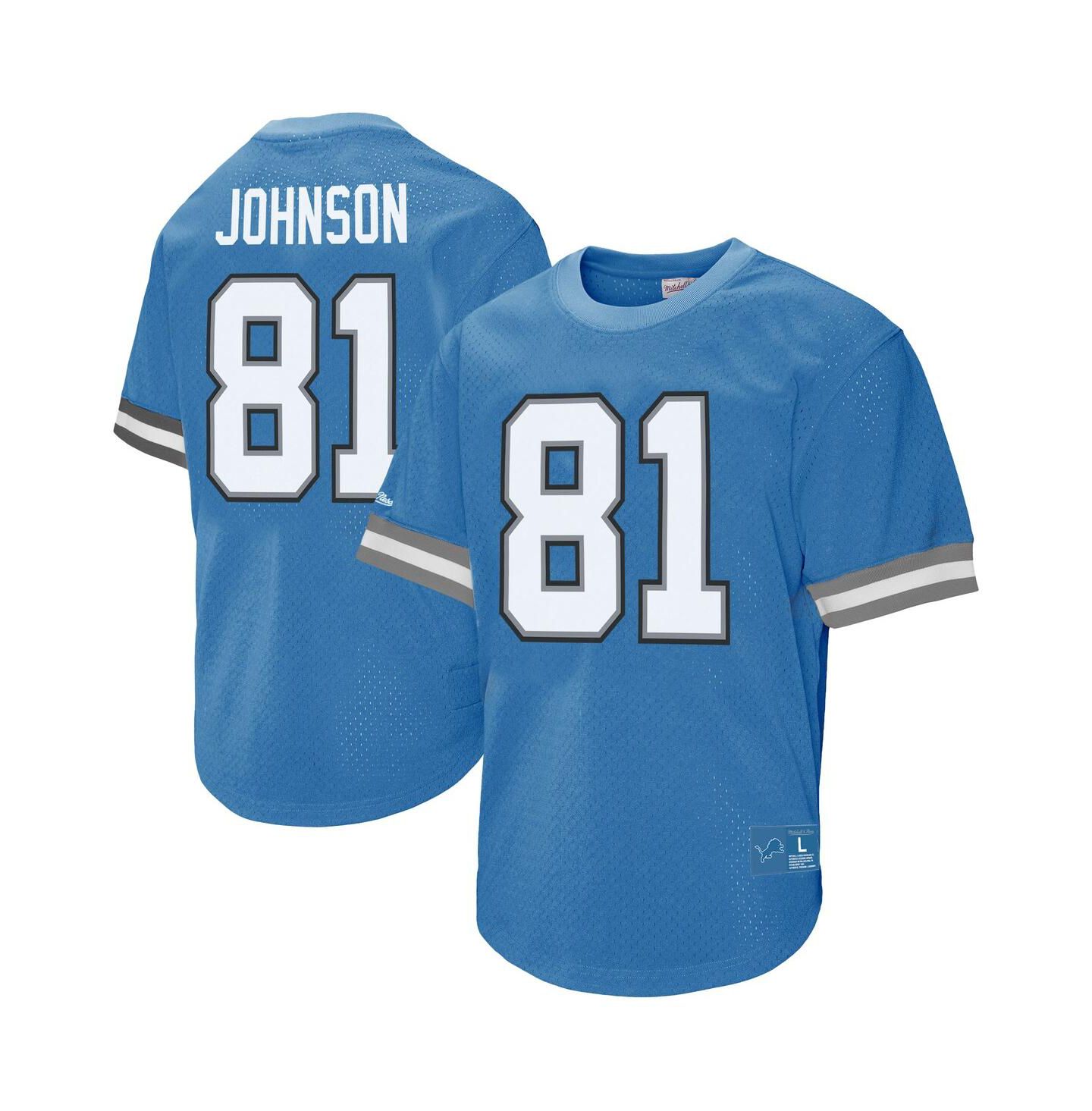 Мужская футболка Mitchell & Ness Calvin Johnson 81 Blue Detroit Lions Retired Player Name & Number Mesh — фото 1