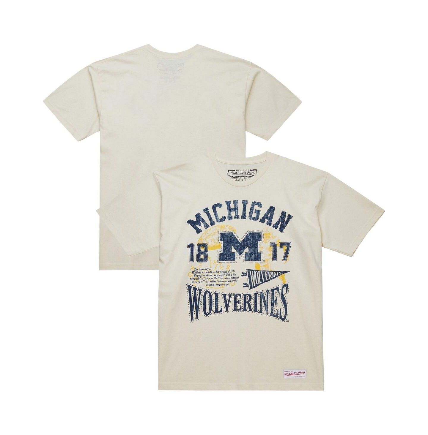 Мужская футболка Mitchell & Ness Cream Michigan Wolverines Heritage Scholar — фото 1