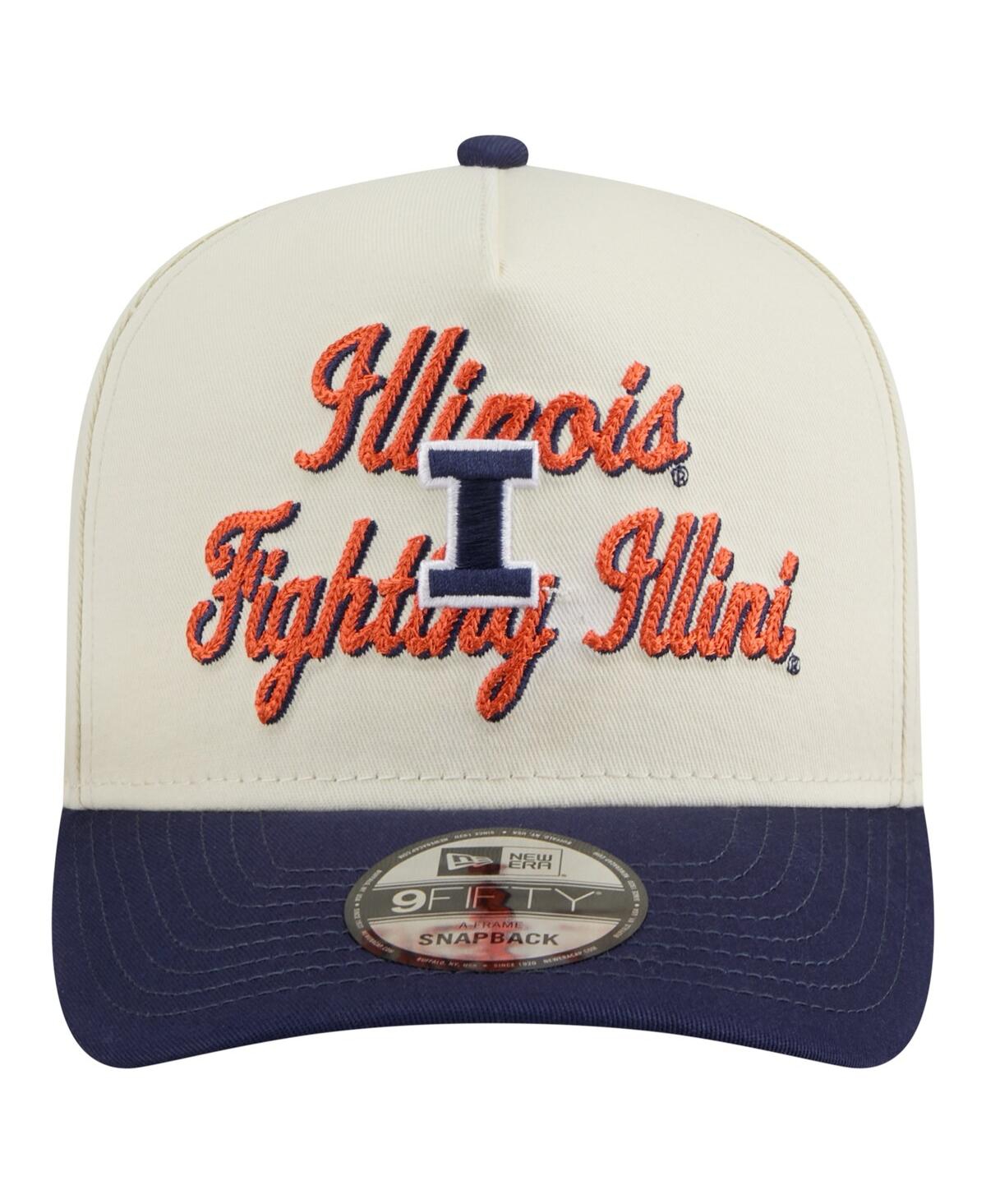New Era Men's Cream/navy Illinois Fighting Illini Vintage Chainstitch 9fifty A-frame Snapback Hat In Blue