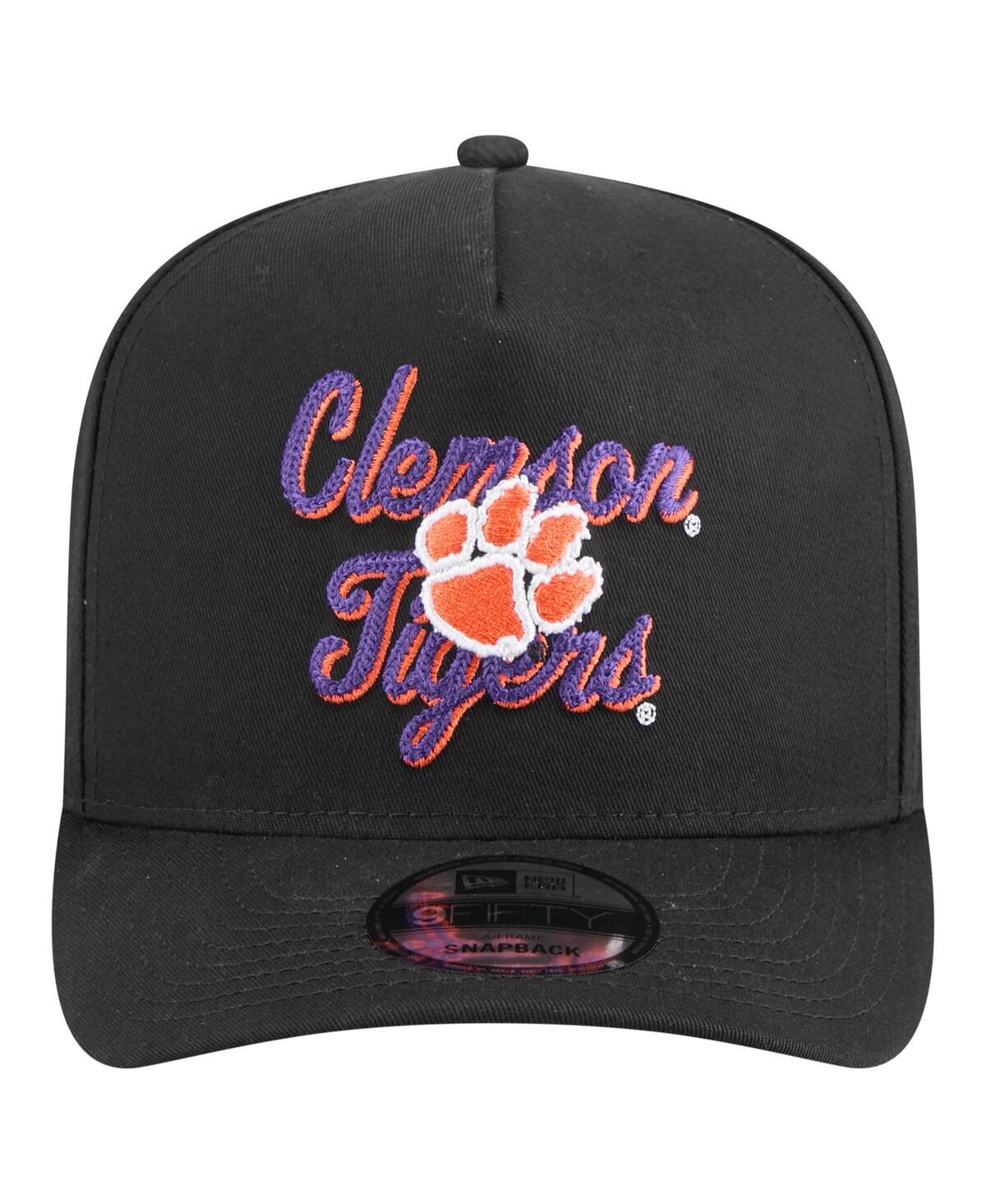New Era Men's Black Clemson Tigers Vintage Chainstitch 9fifty A-frame Snapback Hat In Black